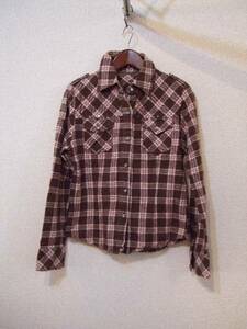 TRALALA tea × pink check flannel shirt (USED)110912