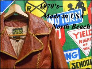《North Beach Leather》Made in USA製アメリカ製ビンテージノースビーチレザージャケット70s70年代クラフトレザーヒッピー70sファッション