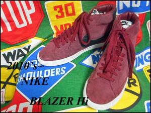 ★激安SALEの１足★《名作》12年製NIKEナイキスウェードブレザーBLAZER Hi赤黒US10ビンテージデカロゴビッグロゴ忠実再現オリジナル