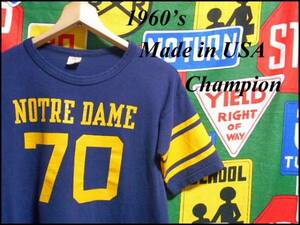 《人気のネイビーボディー》Made in USA製アメリカ製CHAMPIONチャンピオンビンテージナンバリングプリントTシャツ紺黄60s60年代ランタグWIN