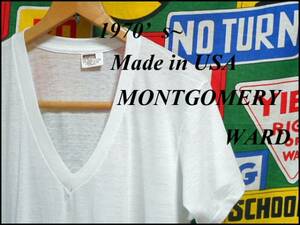 《美品》USA製アメリカ製MONTGOMERY WARDモンゴメリーワードビンテージVネックコットンポリTシャツ白色ホワイト60年代70年代60s70s