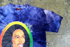 【古着 タイダイ染ボブマーリープリントTシャツM青】レゲエBob Marley reggaeラスタONELOVEジャマイカJamaica