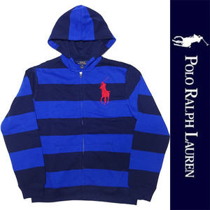 新品 POLO RALPH LAUREN BOYS FULLZIP SWEAT PARKA ポロ ラルフローレン ブルー ネイビー フルジップ ボーダー パーカー RL XL 正規品 109C