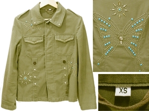  turquoise & silver studs military jacket XS butterfly & flower Indian JKe Poe let lady's SV for women 