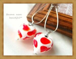 z* piece ..* red × white. solid Heart gala skirt long earrings *156