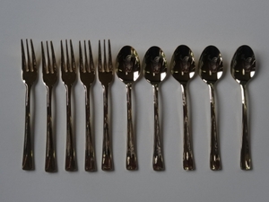 18-8ma rear coffee spoon &hime Fork ( gold )10P set 
