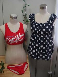  new goods unused! lady's swimsuit tankini 3 point set L translation equipped 