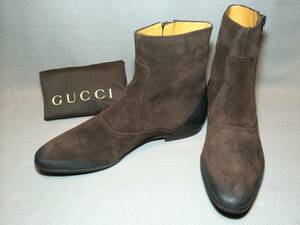 新品 GUCCI サイド ジップ レザー ブーツ 9.5 グッチ ブラウン 茶 本革 シューズ 靴