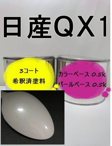 ◆ 日産QX1　 塗料　希釈済　3コート　ホワイト3P　エルグランド　セレナ　キューブ　スカイライン　プリメーラ　セフィーロ　グロリア