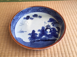 伊万里　「染付山水紋平鉢」　古民具　和食器