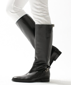  price cut! new goods [ Nano Universe ]NU/ buckle attaching long boots leather regular price 3 ten thousand black 