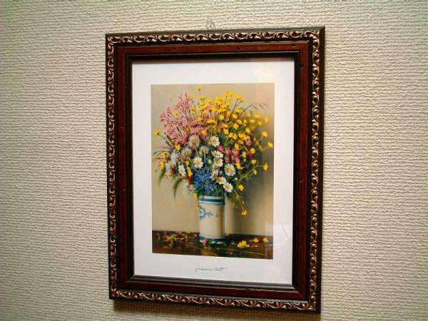 油彩画 花瓶の花々 作者不明 肉筆 豪華フレーム 縦55cm横45cm 油彩画 花瓶の花々 作者不明 肉筆 豪華フレーム 縦55cm横45cm 驚きの