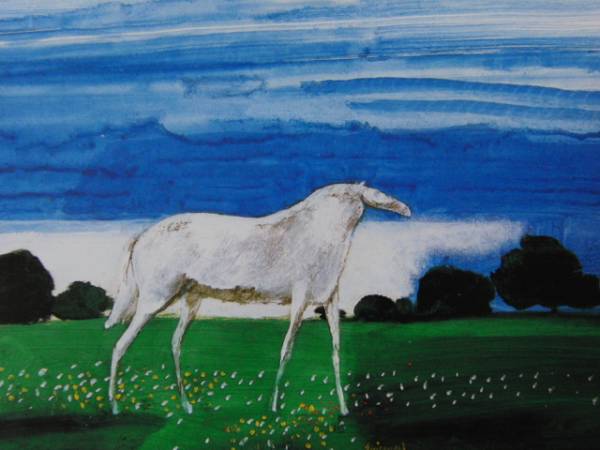 ポール･ギアマン, 白い仔馬, 超希少額装用画, 新品額装付, 絵画, 油彩, 人物画
