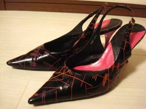 POOLSIDE Pool Side made in Japan thread embroidery black pumps heel 23.5cm