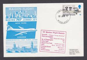 パンアメリカン航空　初飛行　ボーイング747　英国切手貼