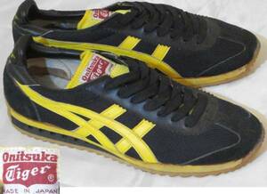  редкость 70-80 годы сделано в Японии onitsuka Tiger ONITSUKA TIGER не использовался неиспользуемый товар чёрный желтый цвет оригинал ASICS Asics подлинная вещь Vintage спортивные туфли 