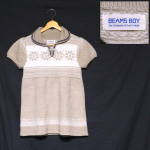 BEAMS BOY Beams nordic pattern race wool knitted cut and sewn beige F beautiful goods 