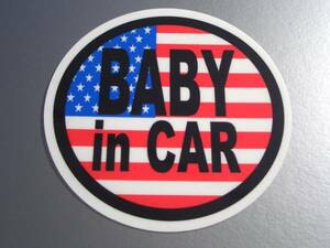 BC-mg●アメリカ国旗BABY in CAR【マグネット仕様】 10cmサイズ●USA 星条旗 アメリカン 赤ちゃん 車に乗ってます☆ベビー 円形 丸型 NA