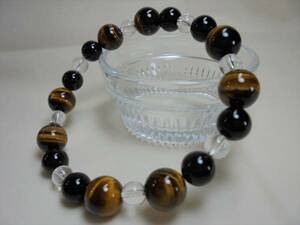 . heart - Tiger I 10mm- onyx 8mm- crystal 6mm- inside diameter 17cm- natural stone bracele -W