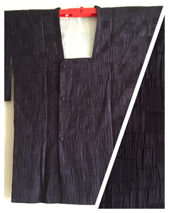 【道行コート】正絹 袷 コート丈78cm 濃藍色 膨らみのある生地