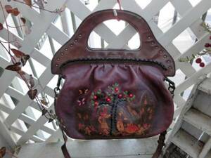  used * Anna Sui red purple form . pretty leather embroidery bag * shoulder 