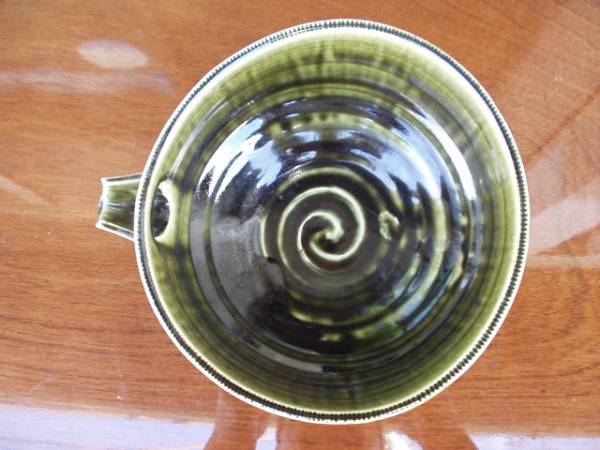 Посуда Арита/Хасами/ручная роспись/скрученная вручную печь Кодама с зеленой глазурью, большая миска с одним горлышком/морибати/сосуд для сакэ, Японская посуда, горшок, большая чаша