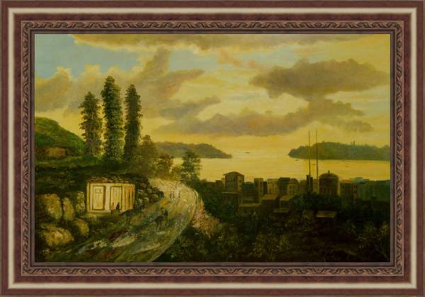 Cuadro al óleo cuadro de paisaje Atardecer Paisaje nostálgico M30 (60x90cm), cuadro, pintura al óleo, Naturaleza, Pintura de paisaje