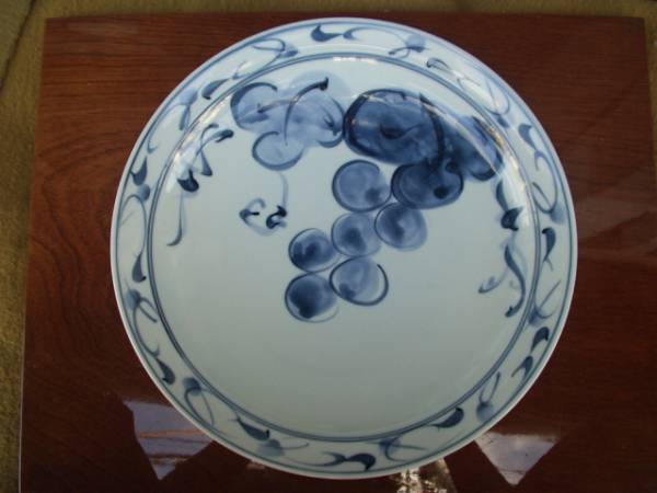 有田焼･波佐見焼･手描き･光玉窯呉須ぶどう30cm大皿1枚, 和食器, 皿, 大皿