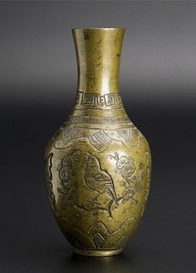 清 黄銅雕小瓶 中国 古美術