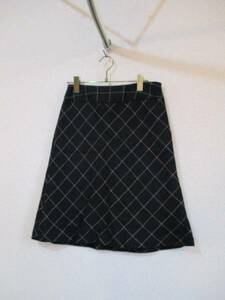 MKKLEIN黒×ベージュチェックミモレAラインスカート（USED112015
