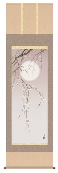 족자 밤의 벚꽃 시미즈 겐초 족자 그림 벚꽃 봄, 그림, 일본화, 꽃과 새, 조수