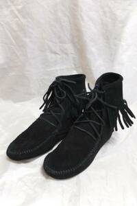 ☆☆送料無料☆MINNETONKA☆フリンジモカシンブーツ☆黒☆25cm☆スウェード☆ｚ２０