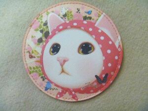  pink head width . cute . white cat. compact mirror ( hand-mirror )