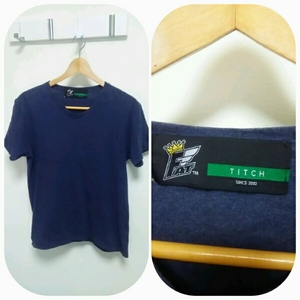 [FAT] short sleeves T-shirt navy TITCH S size Street series efe- tea simple summer men's fashion 