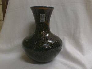 マルティグラス 金粉ブラウン　26x19cm　レトロ手作りガラス花瓶