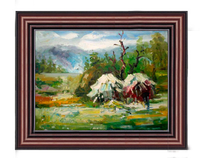 Cuadro al óleo cuadro de paisaje ``Campo y Montaña'' 30x40cm, cuadro, pintura al óleo, Naturaleza, Pintura de paisaje