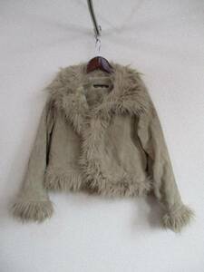 MARIECLAUDE beige fake fur attaching pig leather blouson (USED)10516)