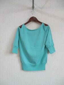 INED green shoulder opening design 7 minute sleeve cotton . knitted (USED)21016②