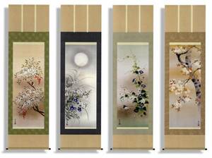 Art hand Auction 새로운 족자 사계절 화조 족자 다도 사계절 화조 꽃 그림 4종 세트 #3, 그림, 일본화, 꽃과 새, 야생 동물