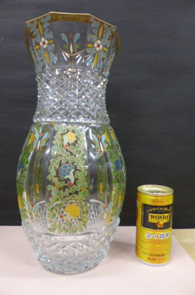 【宇】KC208 雨宮喜能登作 窯彩硝子花瓶 フラワーベース 共箱