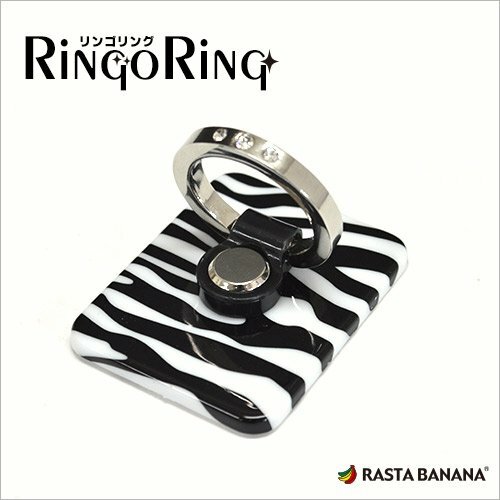 ◆送料無料◆スマホリング★スタンドにもなる落下防止リング RINGO RING キラキラストーン付ゼブラ柄 ラスタバナナ　RBOT154　③