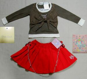 ■タグ付新品:110cm アンサンブル風シャツ&赤いスカート 　　DmI80