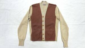  Vintage WELGRUME sport wear 40S~50S rare tea wool knitted panel patchwork cardigan rare needle pulling out rib bakelite .