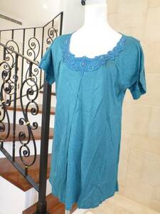  beautiful goods Body Dressing Deluxe turquoise embroidery tunic height cut and sewn 38 M corresponding 