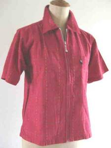 男女兼用 赤　半袖・シャツ　140サイズ　タグ付き　UPSTART 綿100％　ジップアップ前あき　脇スリット
