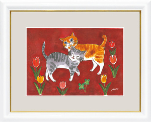 Art hand Auction New item Cat in love Cat Animal painting Painting Print Animal, Artwork, Prints, Silkscreen