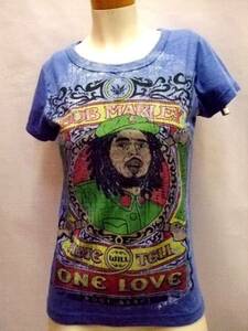 【BOB MARLEY】USED加工ONE LOVEプリントTシャツ BLUE ONE 新品