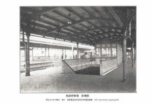 即落,明治復刻絵ハガキ,烏森停車場1枚,新橋駅,国鉄,最古の駅,