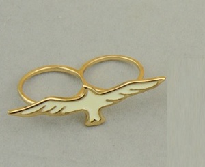 新品ゴスロリ姫系アンティーク調白い鳥2本指リング指輪