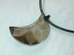 * hand made crystal cut glass three day month Crescent transparent black leather cord pendant new goods *
